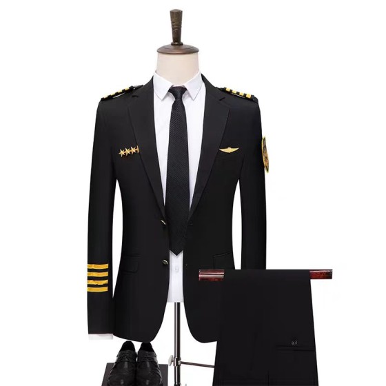 Captain's uniform, flight attendant uniform, aviation school uniform, men's suit set, slim-fit cabin crew suit