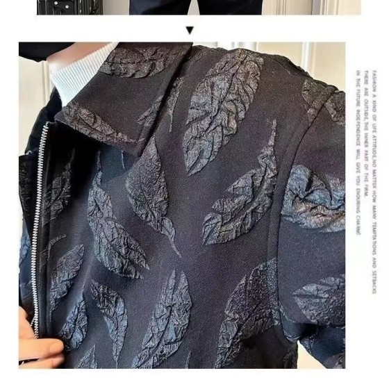 Men's Autumn Jacquard Design Jacket - Trendy Oversized Collar Coat, Streetwear Smart-Casual Style