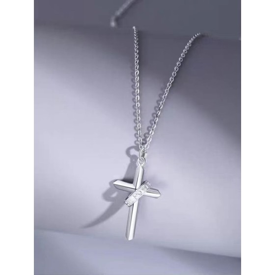 Cross Pendant Pure Silver Necklace - Versatile Trendy Men's Jewelry, Hip-Hop Inspired Minimalist Design